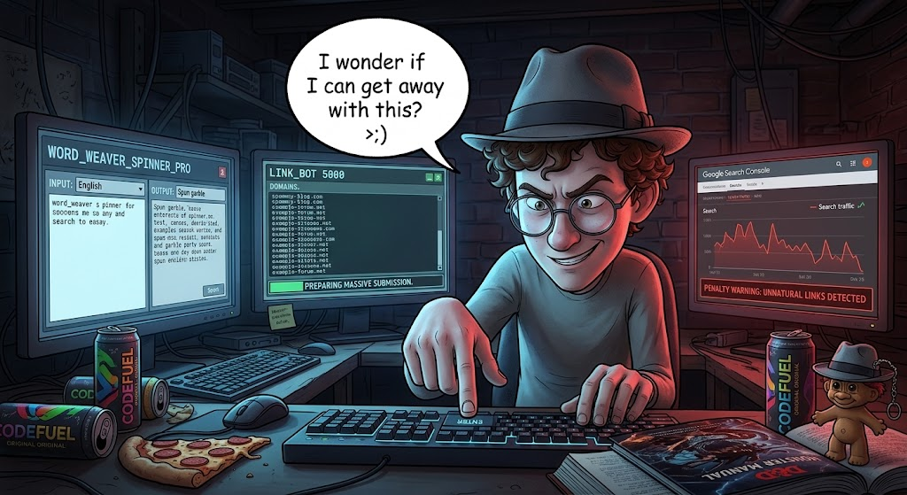 Illustration representing Grey Hat SEO in the middle ground of search ethics